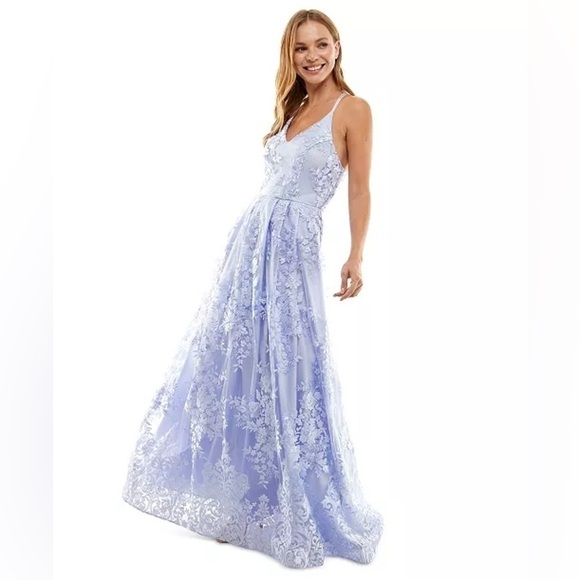 BCX Juniors' Floral Embroidered Gown, evening dress size 5, lavender - Picture 2 of 13